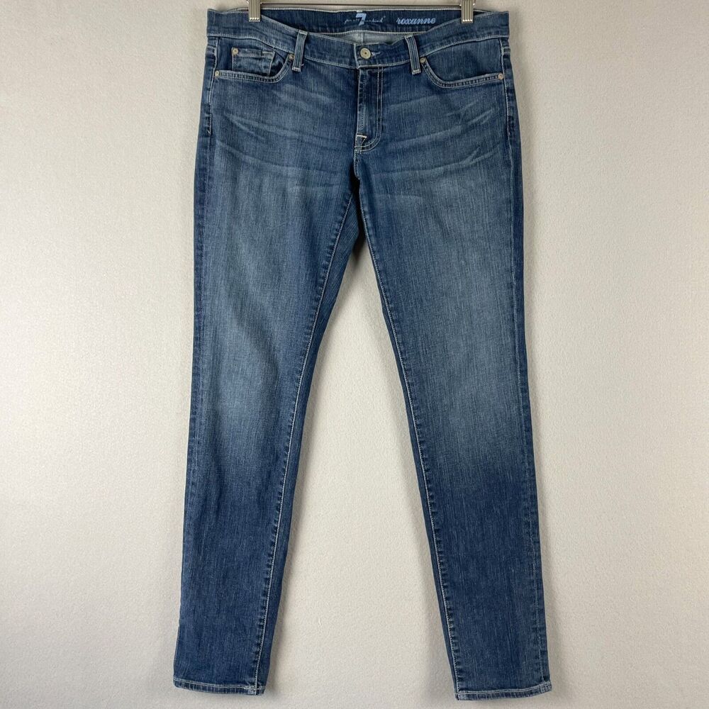 7 For All Mankind Roxanne Skinny Jean Women 32 Dark Wash Rhinestone Low Rise